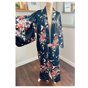 Vintage Japanese Authentic Black Floral Kimono